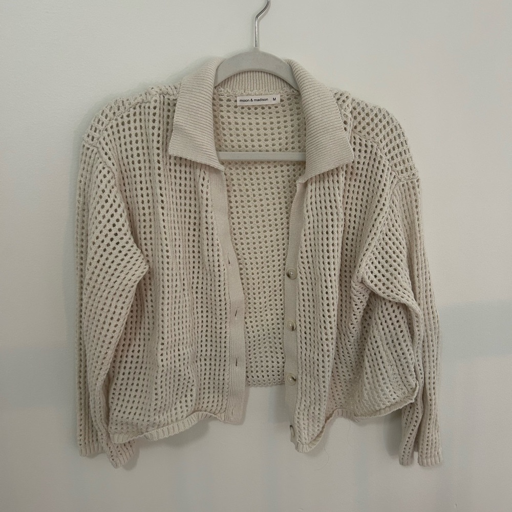 Moon & Madison Open-Knit Cream Cardigan